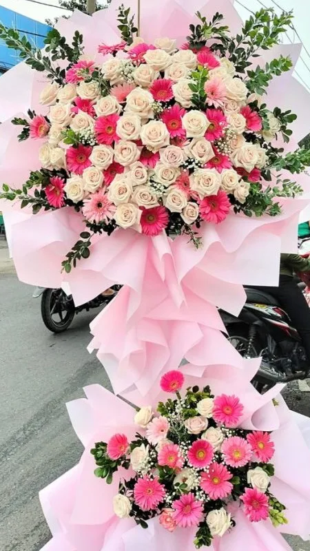 Lẵng hoa khai trương hai tầng